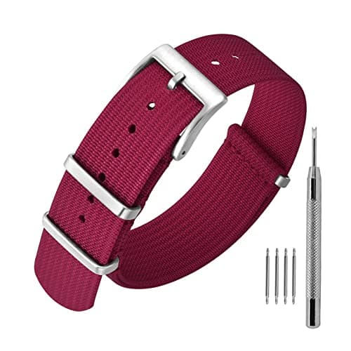 ANNEFIT Nylon Watch Band 20mm OnePiece Waterproof Military Watch Straps with Heavy Silver Buckle Red