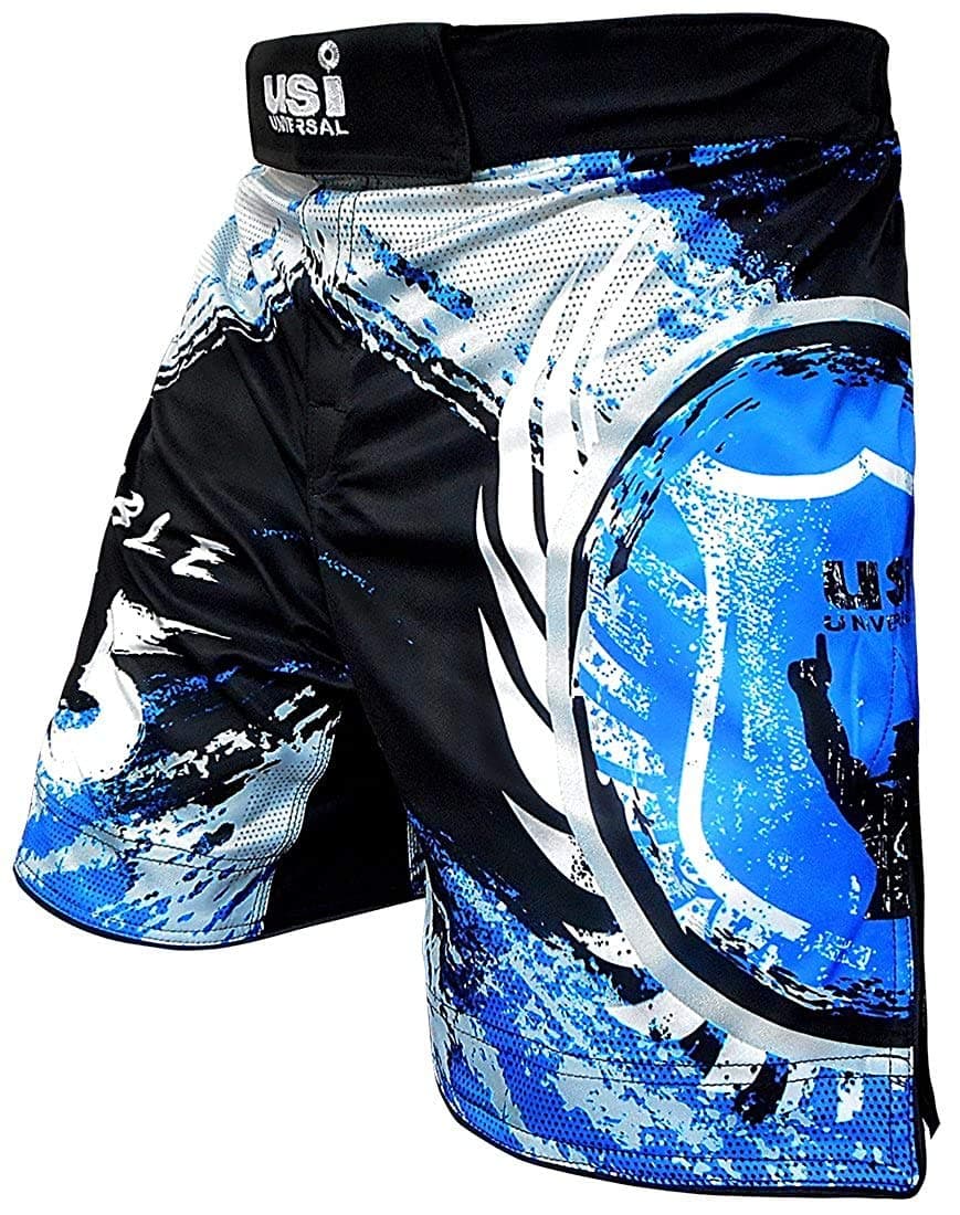 USI Printed Shorts for Mens Gym Shorts Running Shorts Sports Shorts Shorts with Elasticated Waist Tuf Stretch (S, Black Blue)