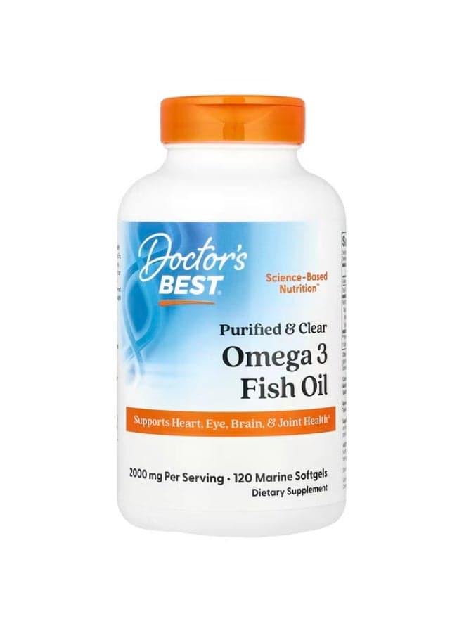 Doctor's Best, Purified & Clear Omega 3 Fish Oil, 120 Marine Softgels (1,000 mg per Softgel)