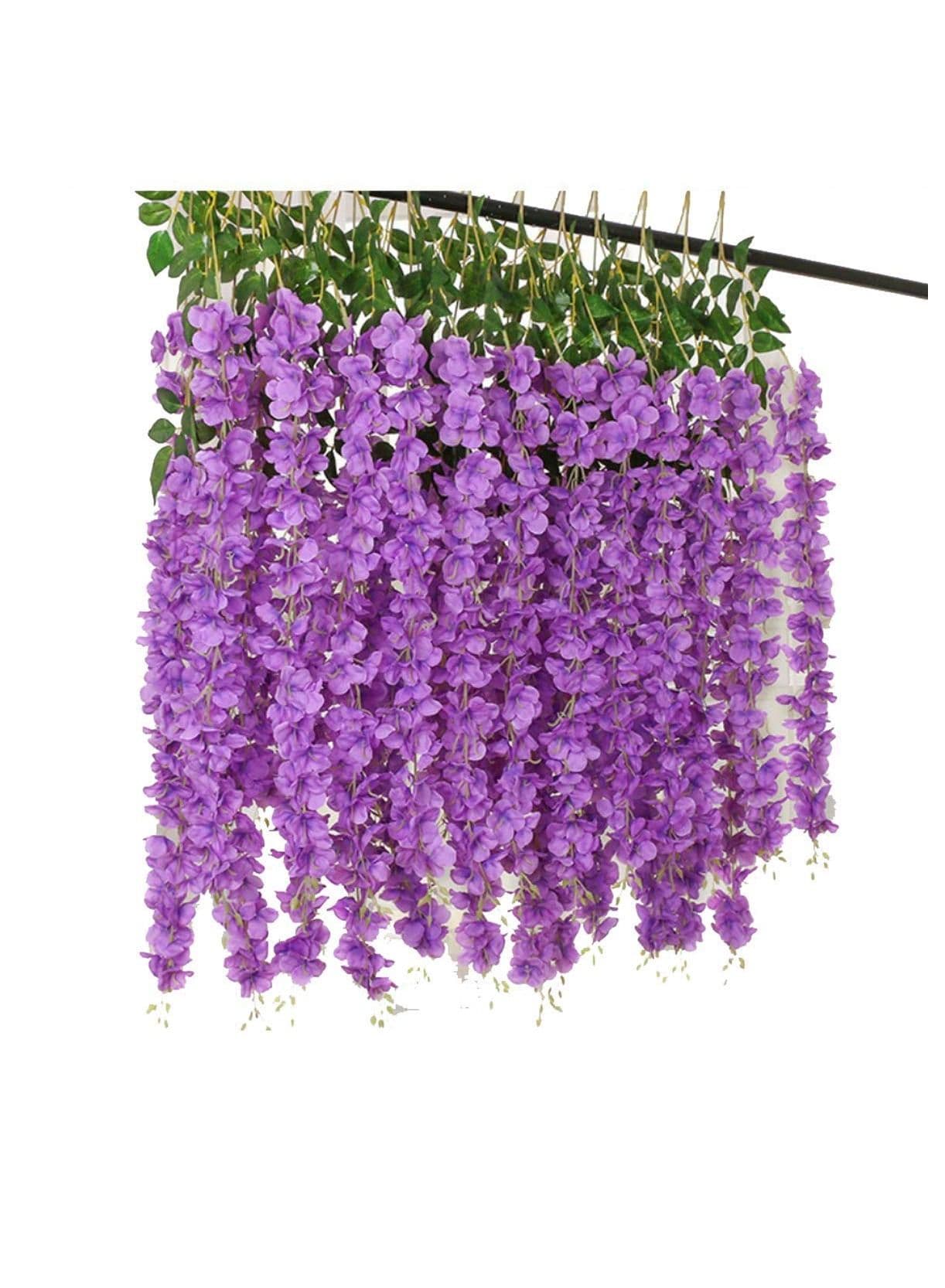 12pcs Artificial Silk Wisteria Vine Ratta Silk Hanging Flower Wedding Decor Purple