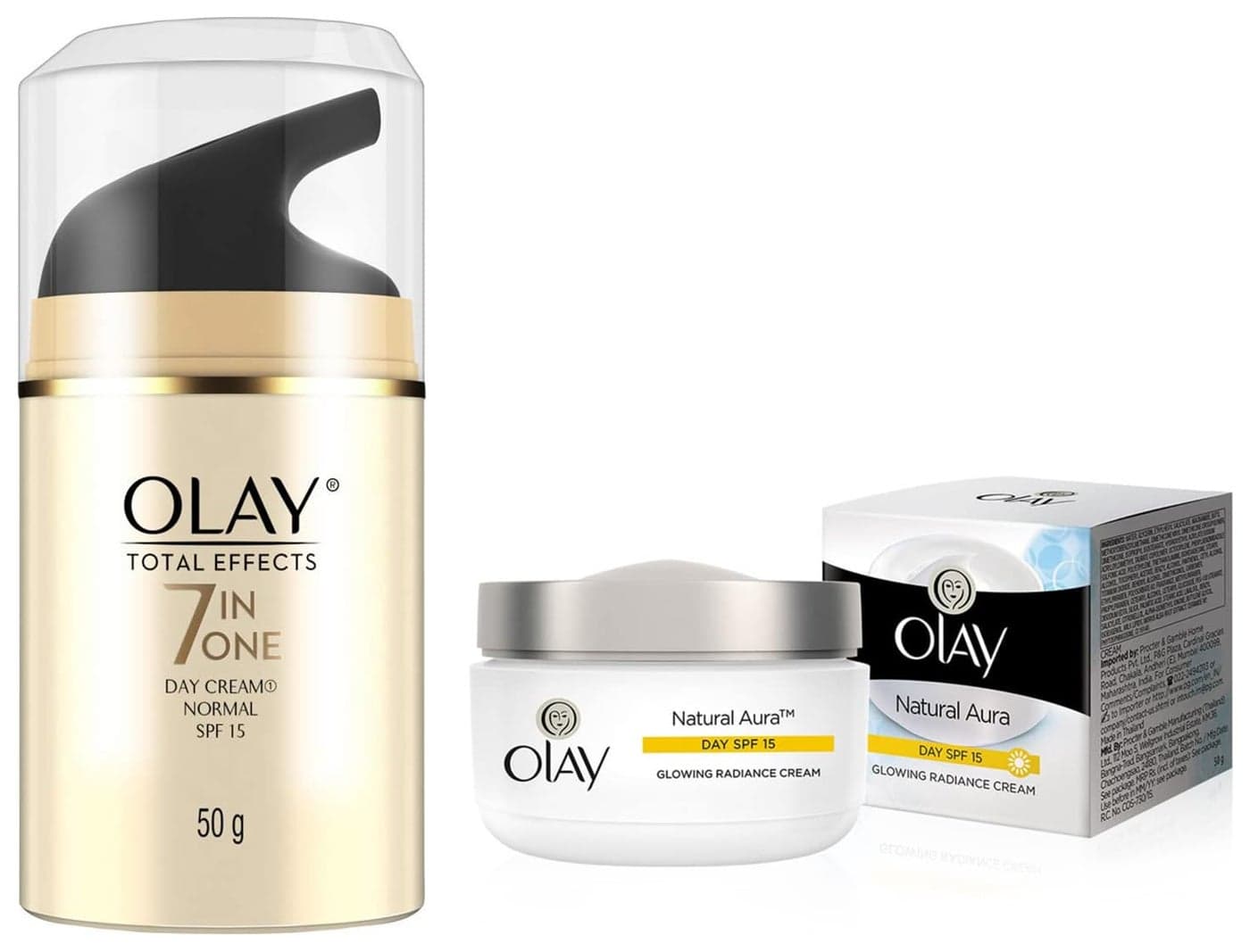 Olay Day Cream Natural White Fairness Moisturiser SPF 24 50g And Olay Day Cream Total Effects 7 in 1 AntiAgeing SPF 15 50g