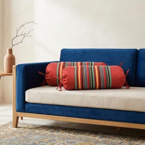 SAJAVAT HOME Hand-Knitted Bolster Cover Pack of 2 | Elegant Red Round Side Pillow Covers for Sofa, Bed & Diwan | Soft Masnad Style Cylindrical Pillowcases with Tie Closure | 32x15 Inches