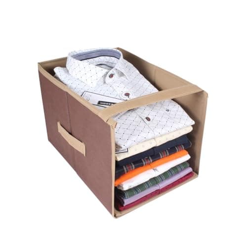 PrettyKrafts 2 Pcs Non Woven Shirt Stacker/Cloth Organizer for Storage/Closet & Wardrobe Organizer for Storage/Foldable Shirt Organizer Cloth Storage Box (Brown & Beige, 25x38x25 cm)