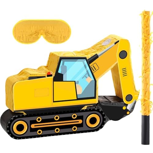 Aoriher Construction Dump Excavator Piata with Blindfold and Bat Tractor Truck Piata for Birthday Party Supplies Construction Theme Decor