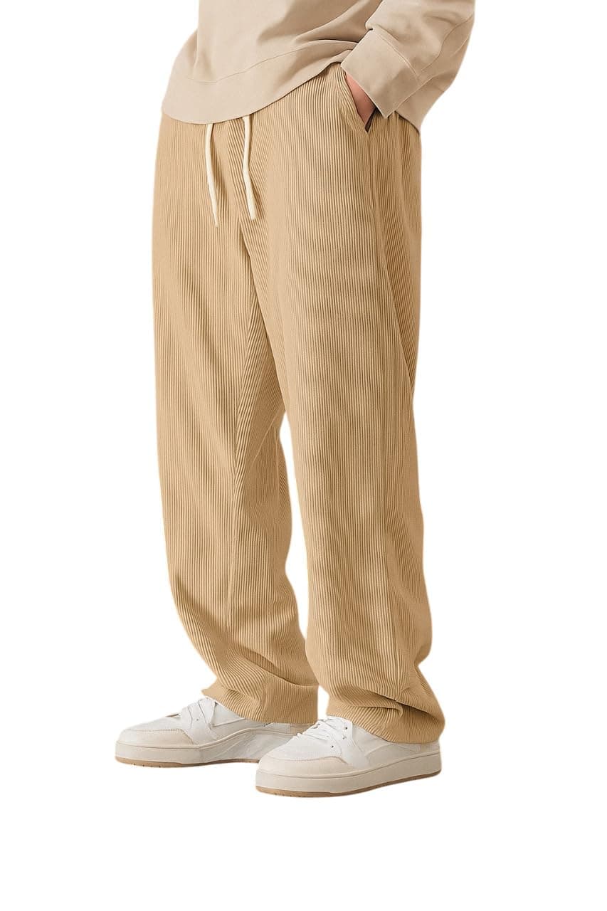 Preneum Men Mid Rise Poly Cotton Loose Fit Trouser|Korean Style Travel & Lounge Wear with Pockets (Available in Plus Size)