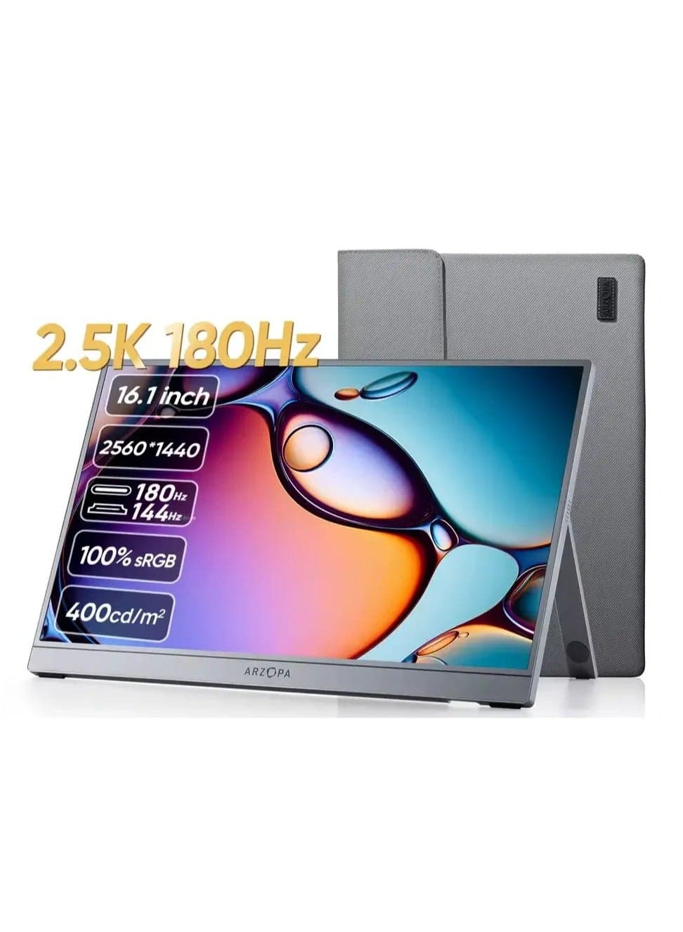 16.1 inch 2.5K QHD Portable Monitor 2560x1440, 180Hz Gaming Display with HDR, 107% sRGB, Kickstand, Ultra-Slim Eye-Care Monitor for Laptop, PC, PS5, Mac, Xbox – External Second Screen Z3FC