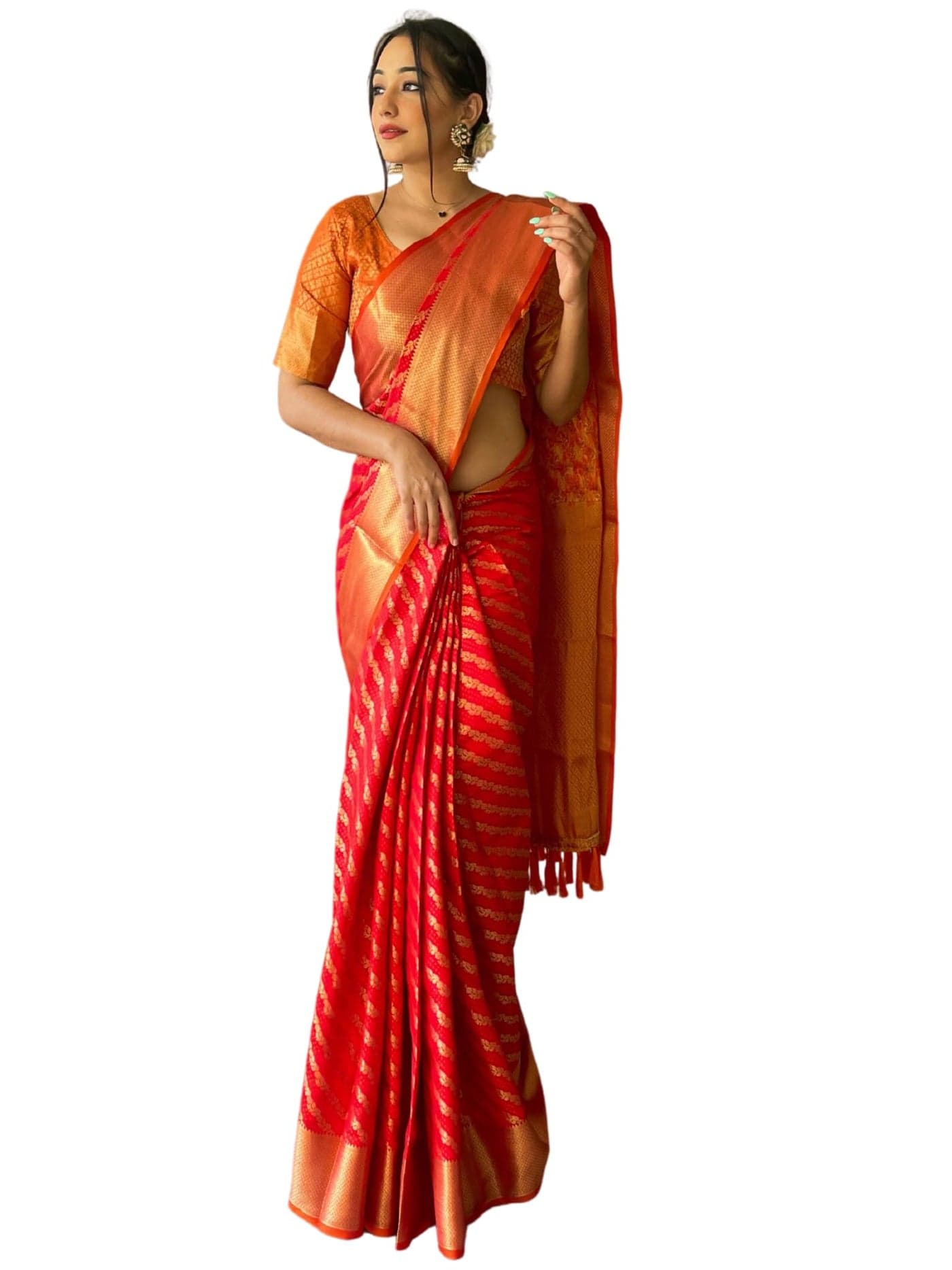SGF11 Women's Leriya patola Soft Lichi Silk Banarasi Sarees With Blouse Piece (Red)
