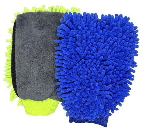JUWANTU Car Wash Mitt Microfiber 2PK ScratchFree LintFree Premium Chenille Coral Fleece Double Sided Waterproof Interior Perfect for Car Washing Detailing 1025 x 75 Green Blue
