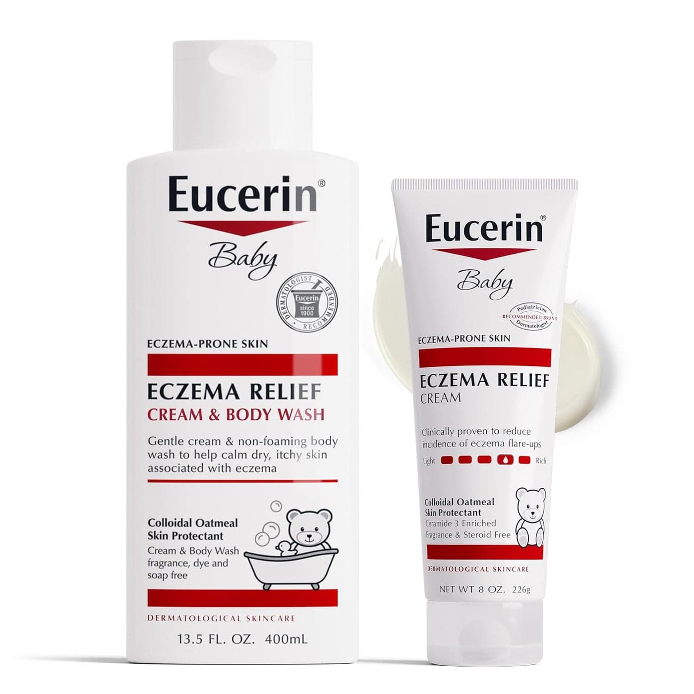 Eucerin Baby Eczema Relief Cream and Body Wash 135 Fl Oz Baby Eczema Cream 8 Oz Fragrance Free Skin Care Set with Colloidal Oatmeal Skin Protectant