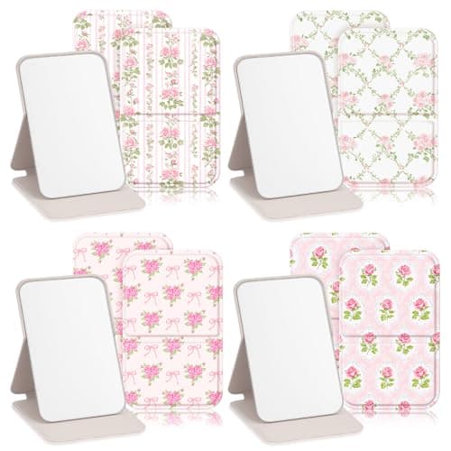 Geelin 12 Pcs Compact Mirror Bulk Mini Pocket Mirrors for Women Travel Folding Mirror Portable Hand Mirrors for Graduation Party Gift Camping Office Home(Pink Rose)