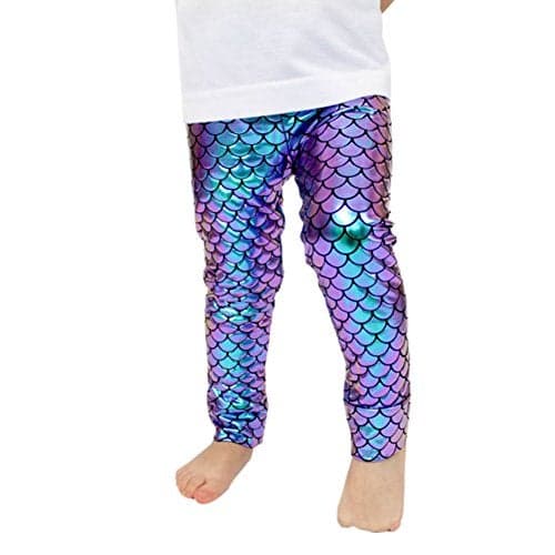 Baby Girls Clothes Mermaid Fish Scale Stretch Leggings High Waist Pants 3t Girl Clothes Summer Beach Outfits(2-3 Years, A)