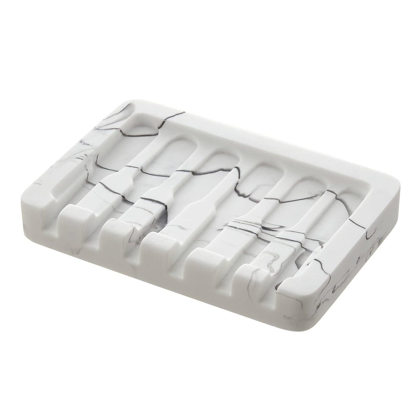 INIUNIK Self Draining Soap Dish Marble Look Soap Holder Tray Savers Box Container Sponge Holder for Bathroom Shower Kitchen White