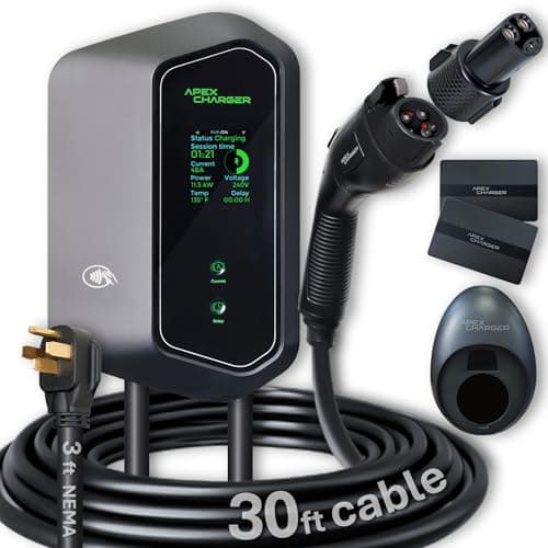 MACH 1: Fast 48 Amp Level 2 EV Charger, Wall-Mount Electric Vehicle Charging Station, 200-240V Hardwire or NEMA 14-50. J1772 car Connector & Tesla NACS, Indoor/Outdoor, 30ft Cable evse Adapter
