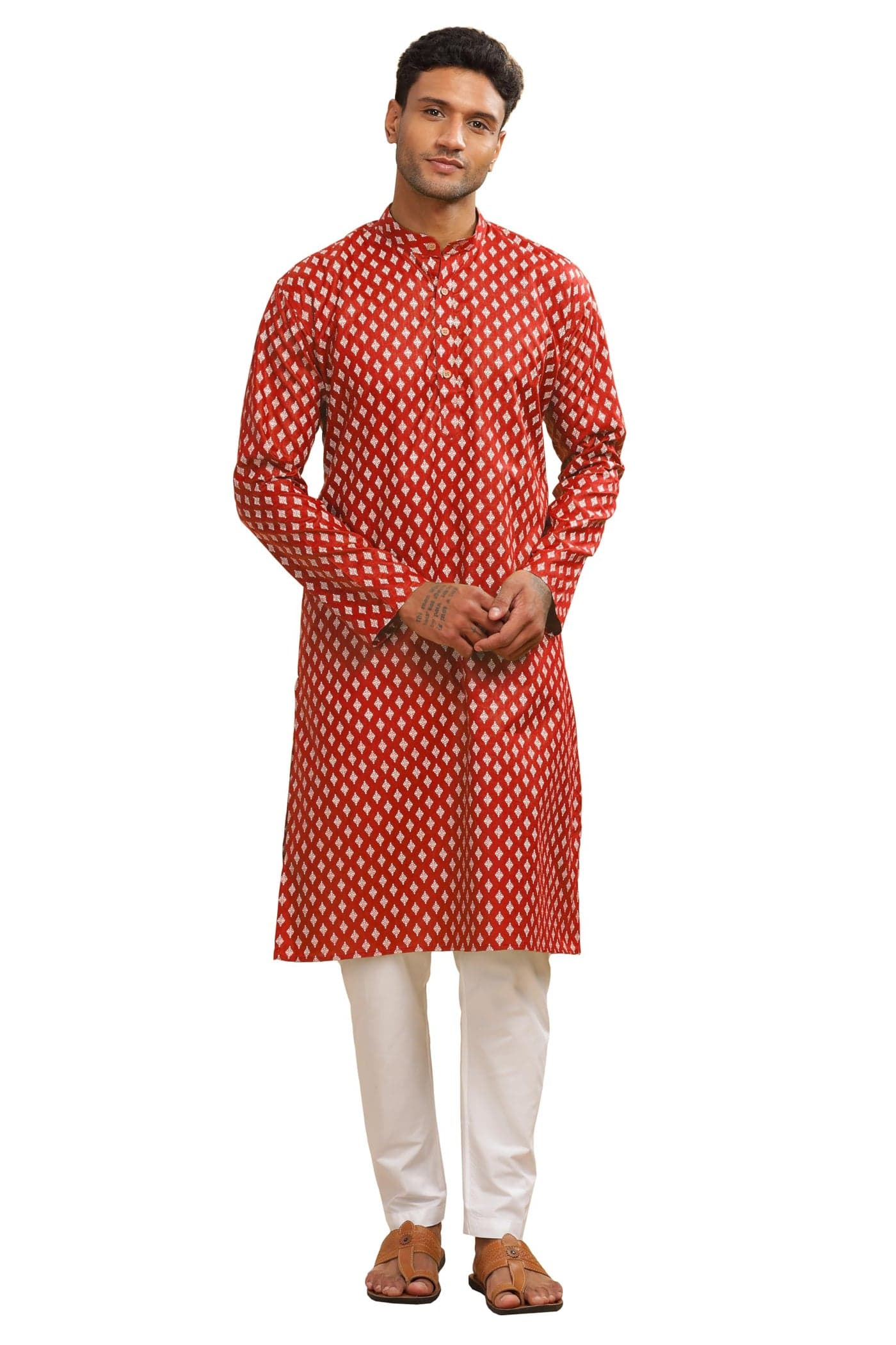 BE ACTIVE Men's Cotton Regular Kurta (C-399-3_Red