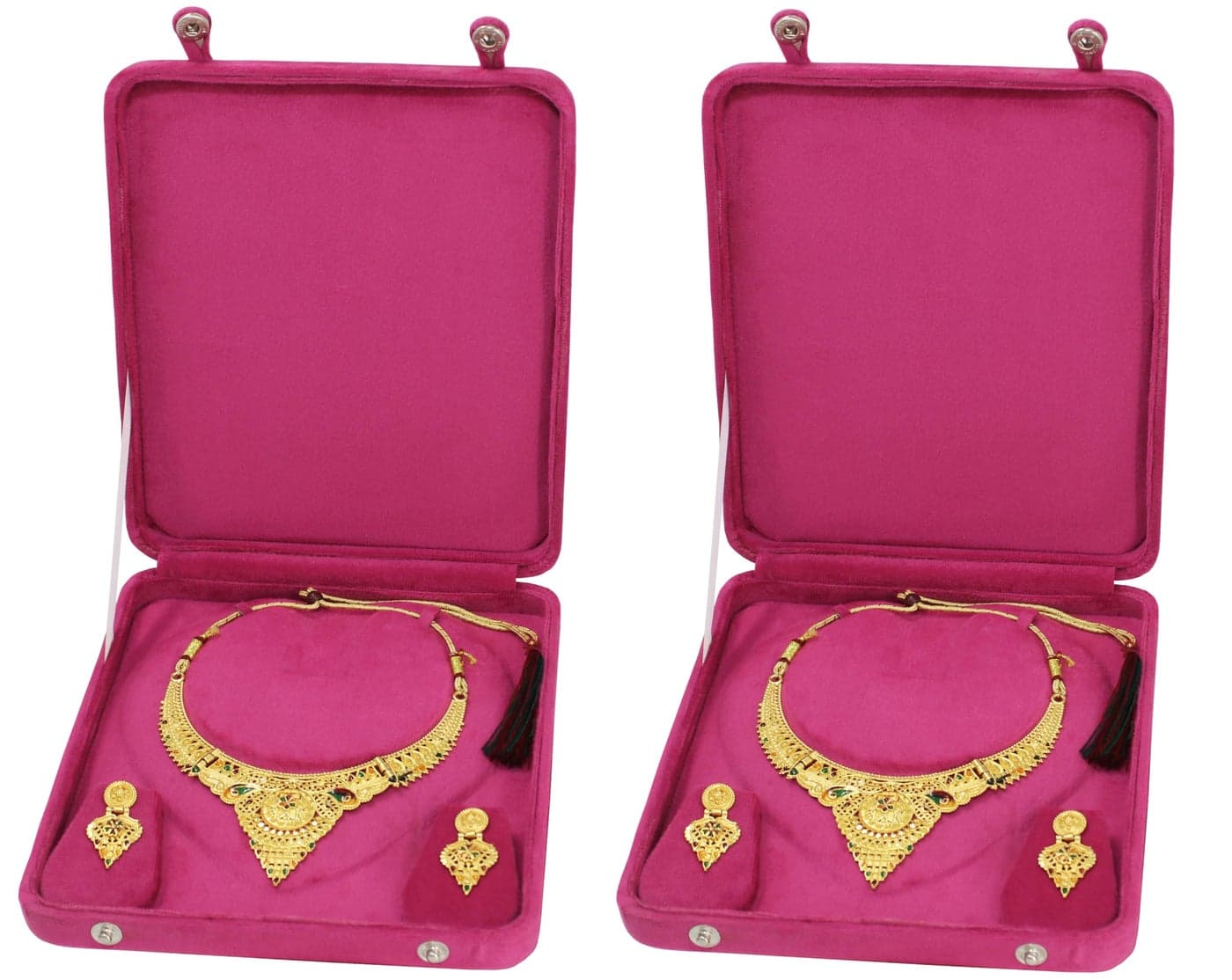 atorakushon Velvet Necklace Pendant Storage Box Jewellery Organisers Locker Set Box Gift Box for Women and Girls for Earring Ring and Chains Display Portable Wedding Travel Case (Pink Pack of 2)