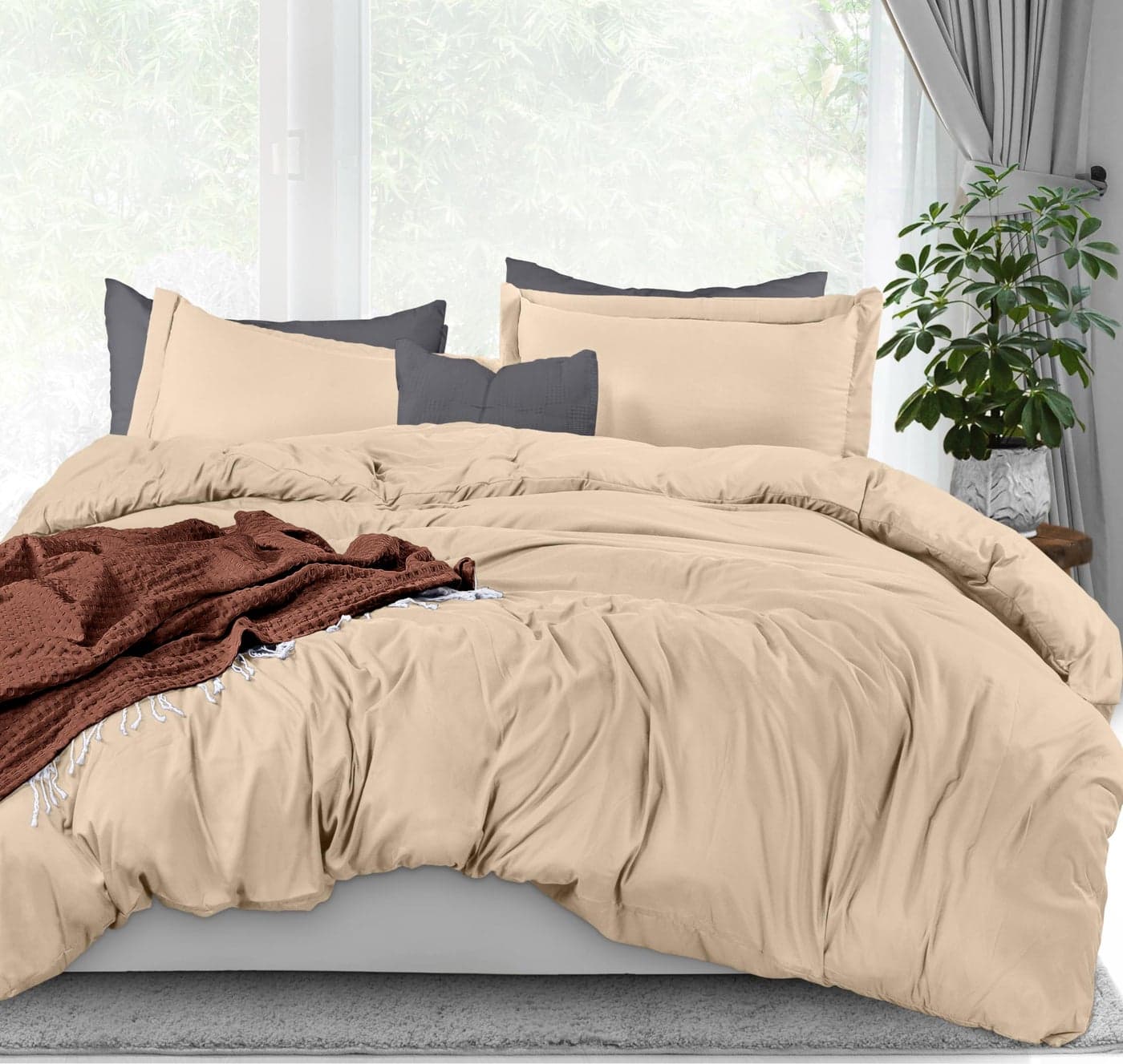 Utopia Bedding Duvet Cover King Size 3 Piece with Zipper Closure 1 Comforter Cover 104X90 Inches 2 Pillow Shams 20X36 Inches Beige Comforter Not Included
