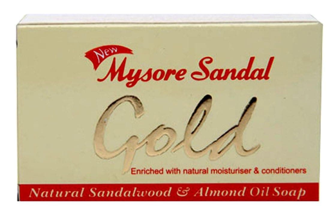 Mysore Sandal Gold Soap 125 Grams Per Unit Pack of 4 Purest Sandalwood Soap Grade 1 Soap TFM 80 Suitable for ALL Skin Type Zero Dryness Natural Sandalwood Almond Oil Soap