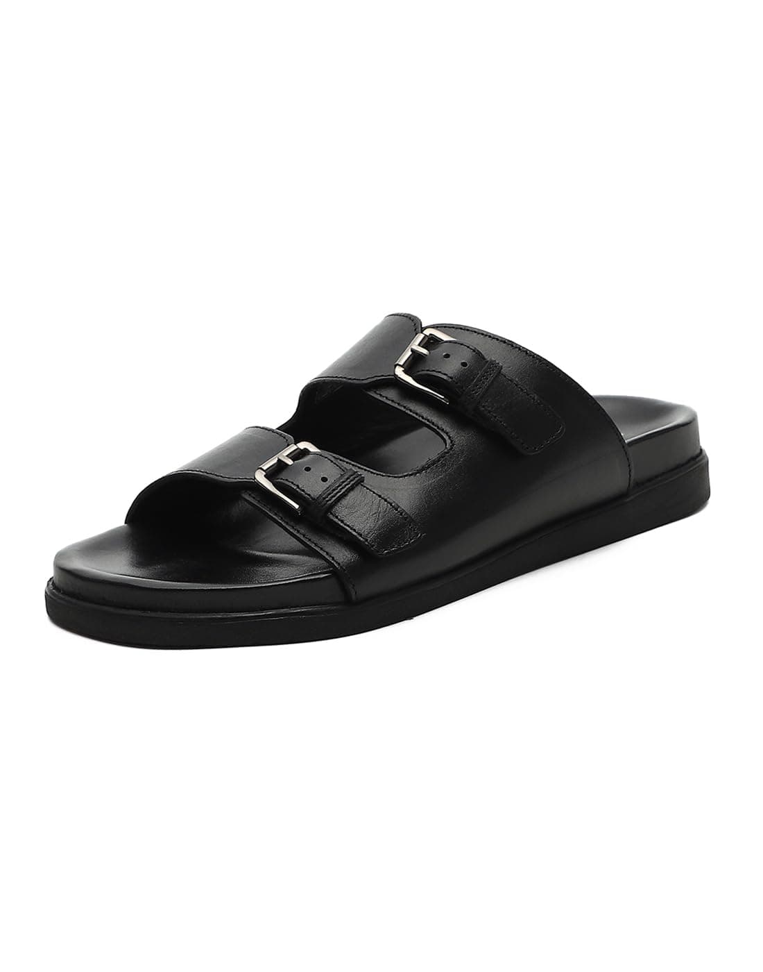 Monte Carlo Mens Black Solid Leather Comfort Casual Slippers (201837FW-2-6)