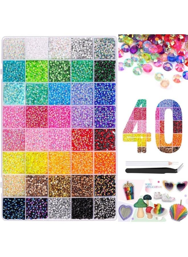 40 Colors 38000Pcs 3mm Jelly Rhinestones Bedazzling Kit, Multicolor Resin Flatback Hotfix Gems, DIY Bling Set for Crafts, Clothes & Nail Art