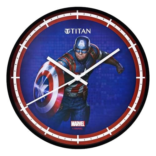 Titan Avengers Wall Clock – 12 Inch Captain America Design – Silent Non-Ticking Sweep Movement – Marvel Superheroes Decorative Wall Clock for Kids, Adults, Bedroom, Office, Home (30.5cm) – W0105PA02