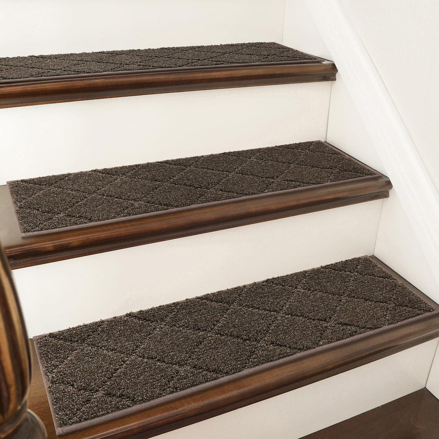 COSY HOMEER Edging Stair Treads NonSlip Carpet Mat 28inX9in Indoor Stair Runners for Wooden Steps Edging Stair Rugs for Kids and Dogs 100 Polyester TPE Backing 7pc Brown