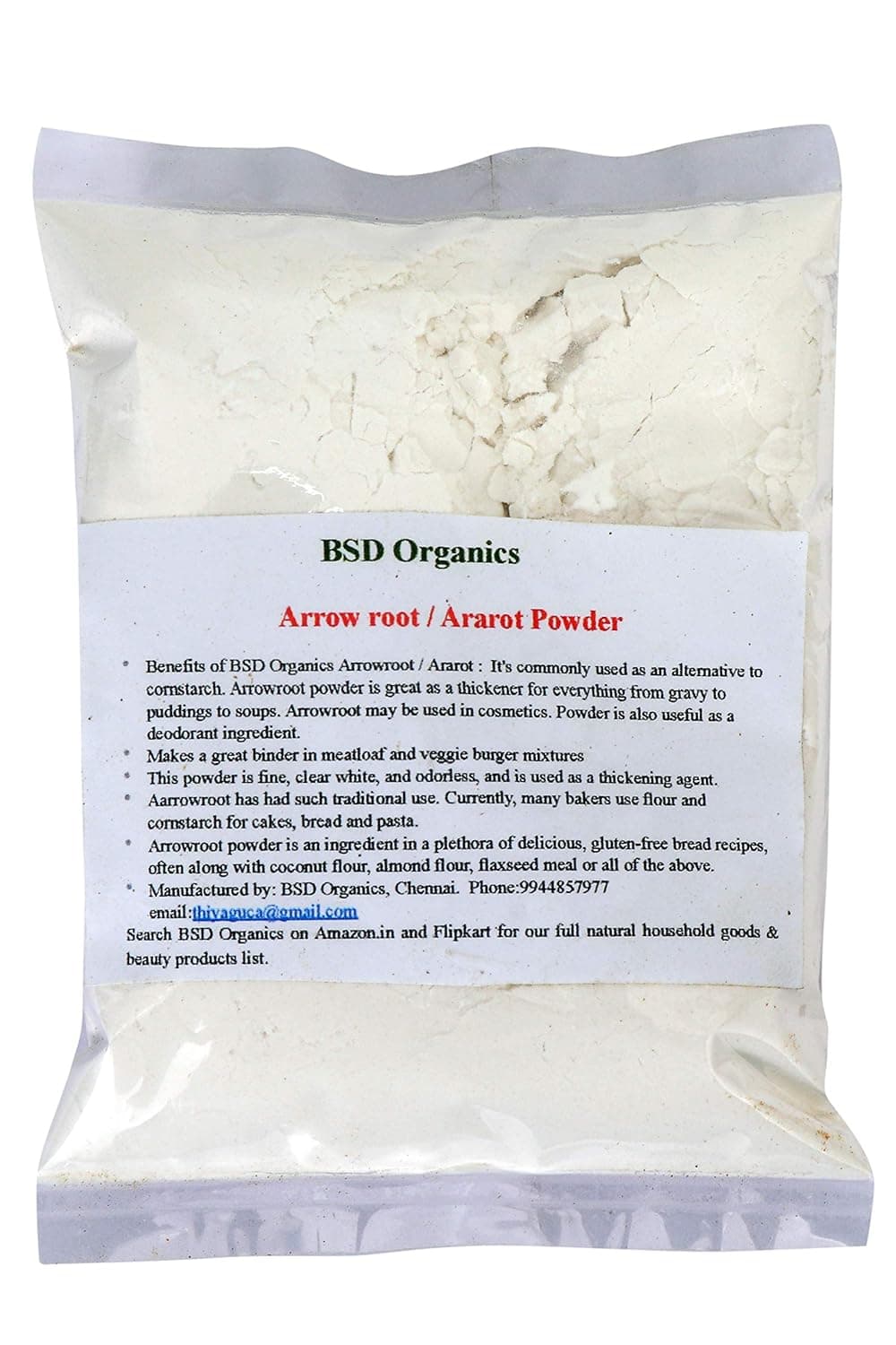 BSD Organics Powder Arrow rootArarot powder for Gravy Puddings soupsBread and More 25 grams