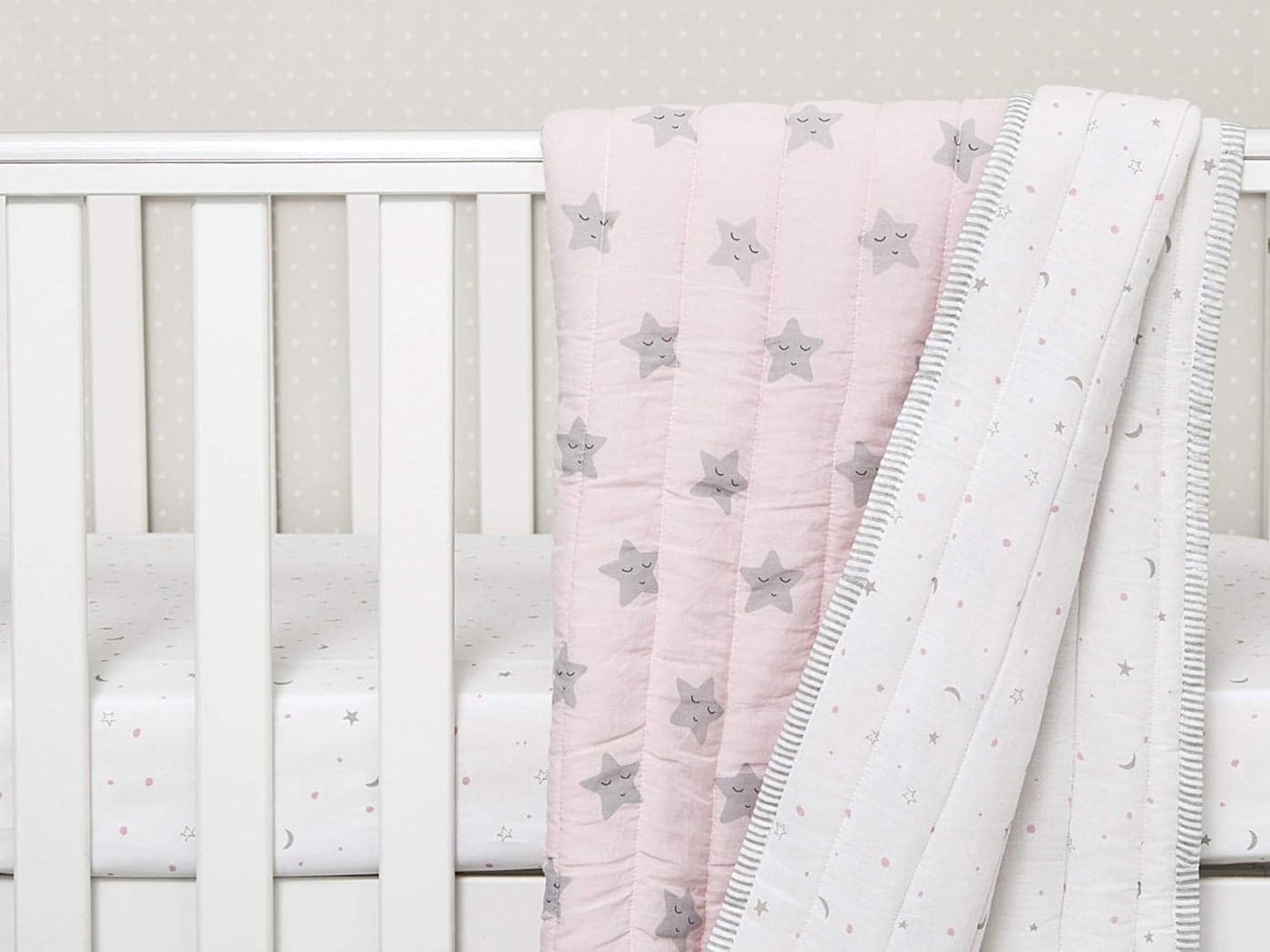 Masilo Organic Cotton Quilted Blanket for Babies-Cradle Organic Cotton Softest Baby Blanket Quilt for Babies 0 to 3 Years - Sleepy Star (Pink)