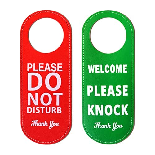 Roucerlin 2Pcs PU Leather Door Hanger Signs DoubleSided Privacy Signs for Home Office Hotel RedGreen