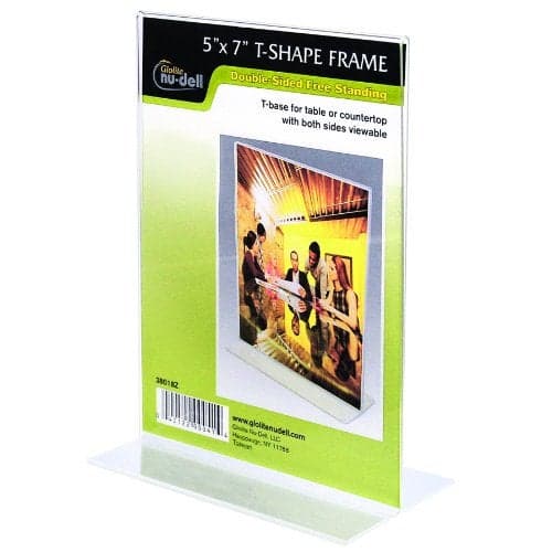 NuDell 5" x 7" Table Top Double Sided T-Base Freestanding Sign Display Frame, Clear