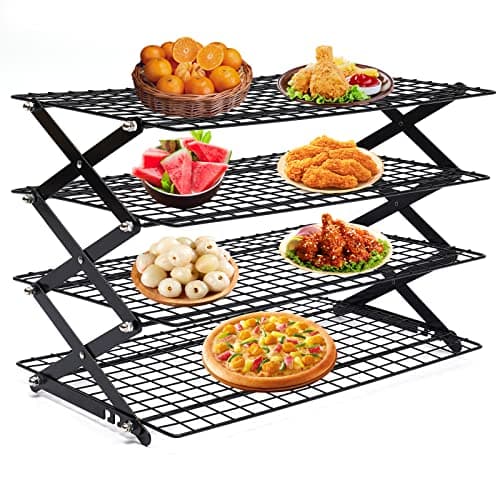 DMSIDN 4-Tier Collapsible Cooling Rack, Adjustable Stackable Roasting Cooking Drying Wire, Barbecue Storage Display Shelf for Cookies Baking Picnic Party