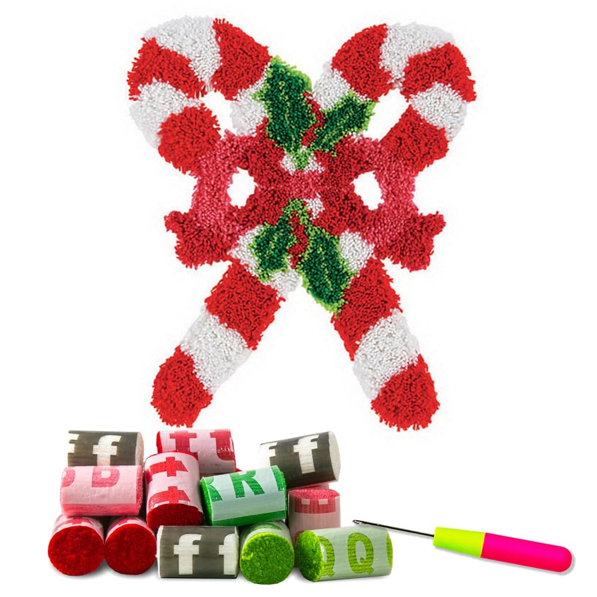 DLYTG Latch Hook Kits Rug Bow Crochet Yarn Cushion Colour PrePrinted Canvas Cover Rug Needlework DIY Hook and Latch Kit Home Decoration 52x38cm20 X15inch