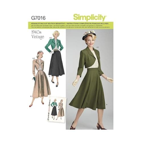 Simplicity US8462U5 1940's Fashion Women's Vintage Blouse, Bolero, and Skirt Sewing Patterns, Sizes 16-24