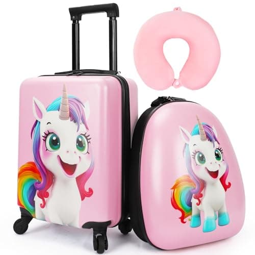 emissary 3 Pieces Unicorn Kids Luggage Set for Girls, 16" Hardside Carry on Luggage with Spinner Wheels, Toddler Suitcases Set Travel Rolling Kid's Luggage Airline Approved