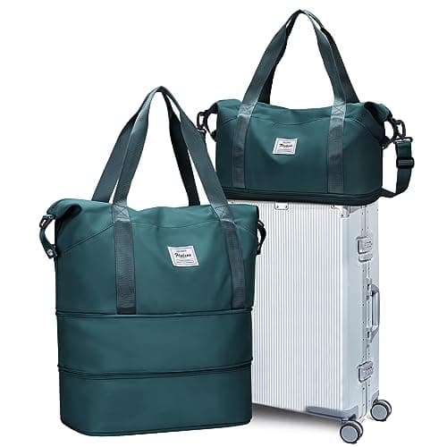 Travel Duffel Bag Double Expansion Sport Tote Gym Bag Waterproof Weekender Carry On Overnight Bags for Women Men with Trolley Sleeve Wet Pocket Bag Peacock Blue