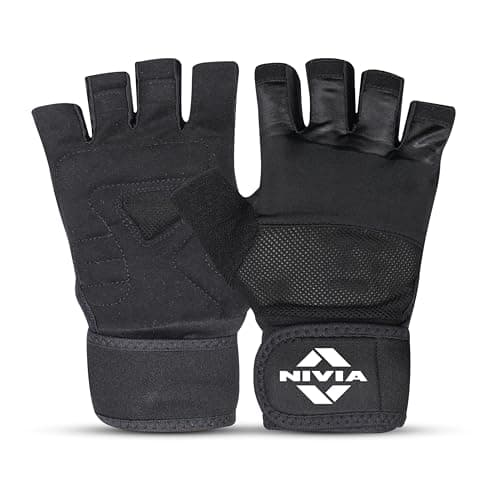 Nivia Enduro Gym Gloves with Wrist Support for Men & Women, Leather Palm & Mesh Back for Breathability, Ideal for Weightlifting, Training, Crossfit & Home Fitness Equipment (Black, XL)