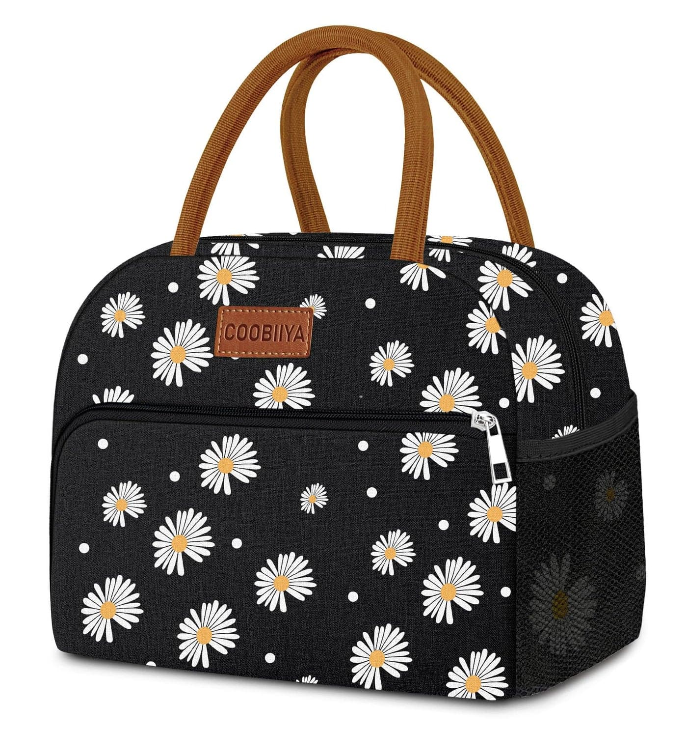 Coobiiya Lunch Bag Lunch Box for Women Men, Reusable Cute Lunchbag - Leakproof, Adult Insulated Lunch Box Tote with Large Capacity, Cooler Container for Work, Travel, Office (Black Daisy)