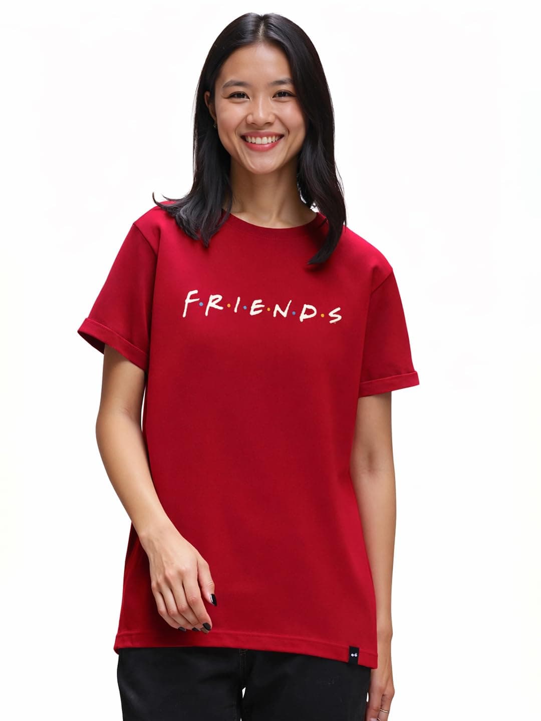 Bewakoof Official Friends Merchandise Women's Typography Boyfriend Fit Half Sleeve Round Neck Cotton T-Shirt