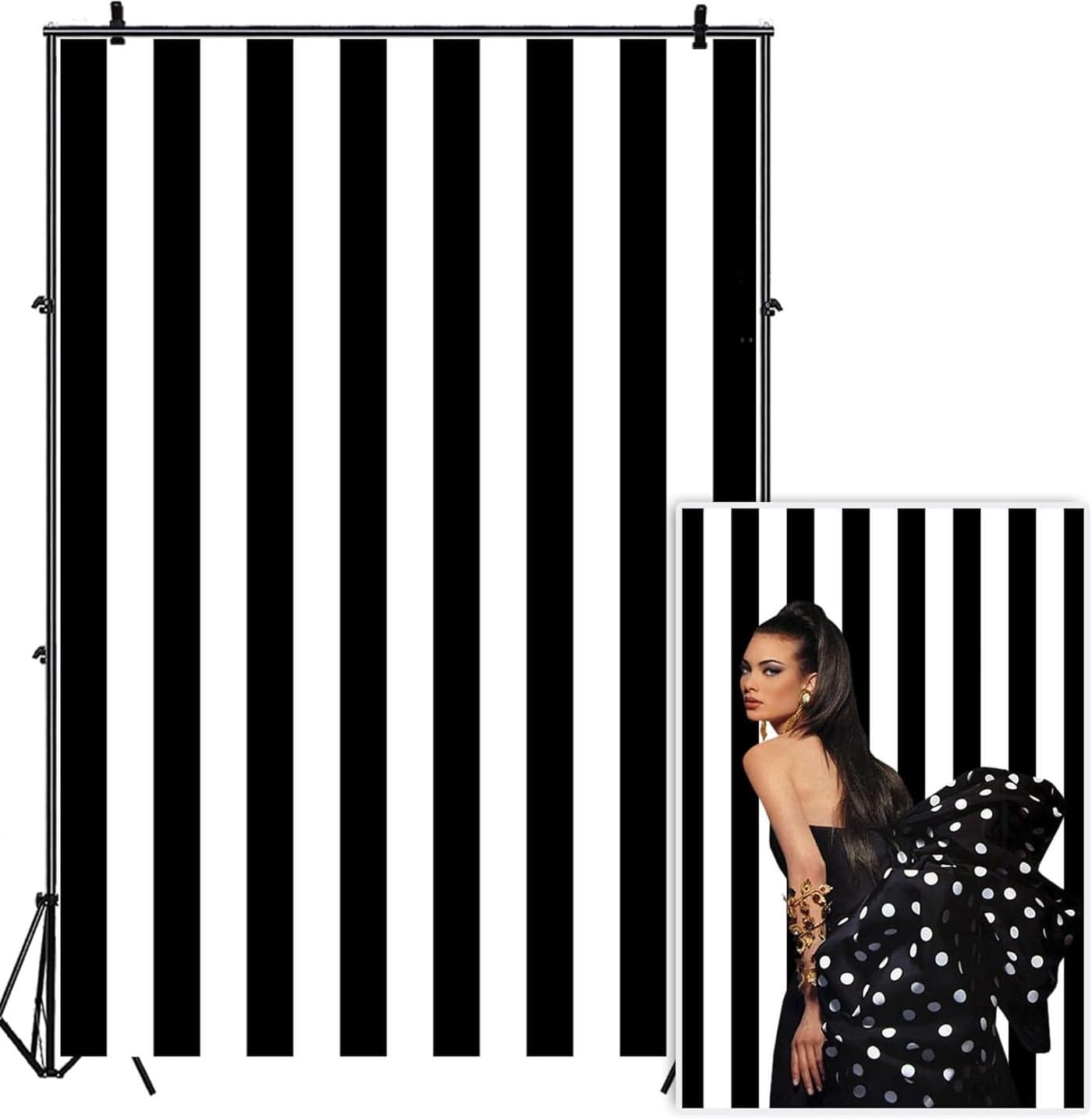 Renaiss 3x5ft Black and White Vertical Stripes Backdrop for Wedding Baby Shower Kids Children Birthday Party Photography Background Dessert Table Decor Banner Photo Booth Studio Props