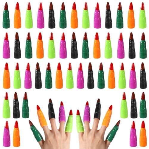 50pcs Halloween Witch Fingers Colorful Plastic Witch Fingers with 5 Colors Halloween Pretend Fingers for Cosplay Spook House Dressing Ball Decorations Young Readers
