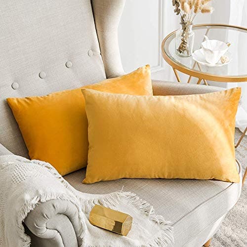 Khooti Rectangular Velvet Cushion Cover, 17x27 | Orange Yellow | Pack of 2 | Solid Plain Soft & Smooth, Decorative Cushion Covers for Living Room, Bedroom, Couches, Chairs, Sofas, Beds & Home Decor