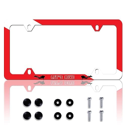 Lets Dive License Plate Frame Dive Flag License Plate Frames Personalise Stainless Steel Funny Design Compatible with Standard License Plate Holder for USA and Canada 6 X 12 with Screws