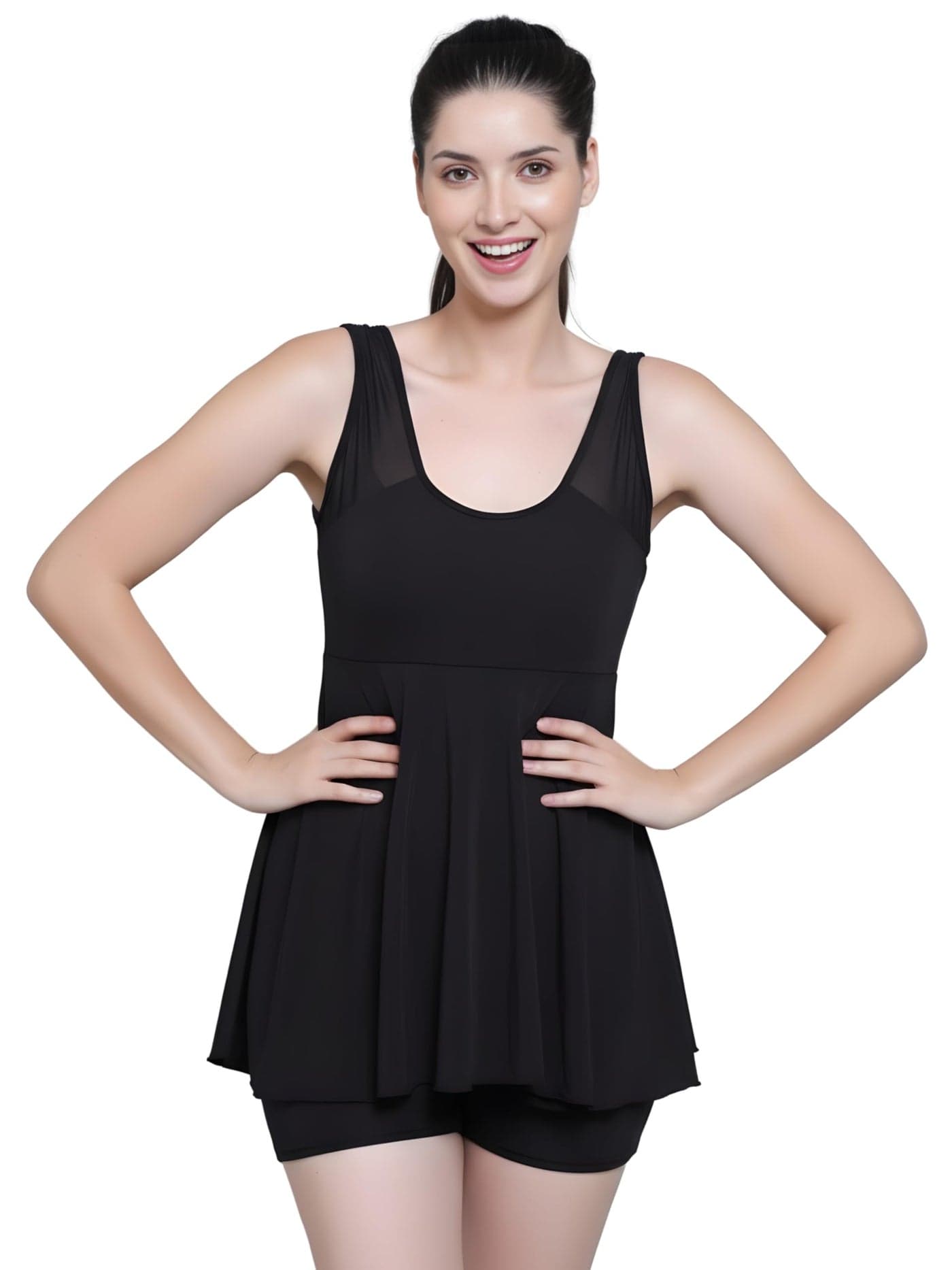 MEGASKA Women Frock Style Short Attached Padded One Piece Swimming Costume Swimdress Swimwear_Wine_L
