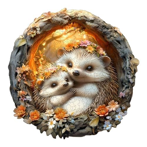 Wooden Puzzles for Adults ParentChild Hedgehog Wooden Jigsaw Puzzle Unique Animal Shaped Wood Puzzles Adult Christmas Birthday Gifts for FriendsFamily Home Decor 85 85in 100pcs