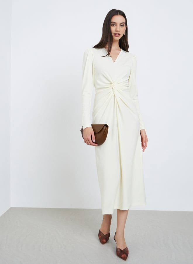 Take Two White Twist Waist V-Neck Midi Dress