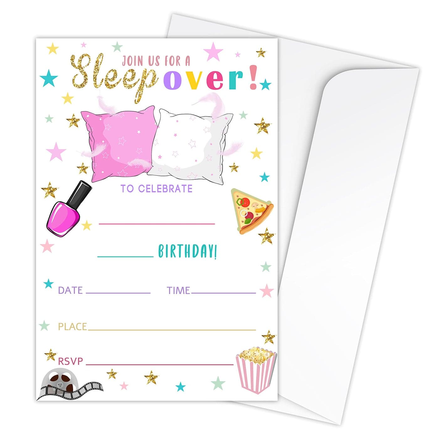 Zodvery Sleepover Birthday Party Invitations Cards Slumber Party Supplies for Kids Boys or Girls 20 Fill in Birthday Party Invitations and 20 Envelopes set04