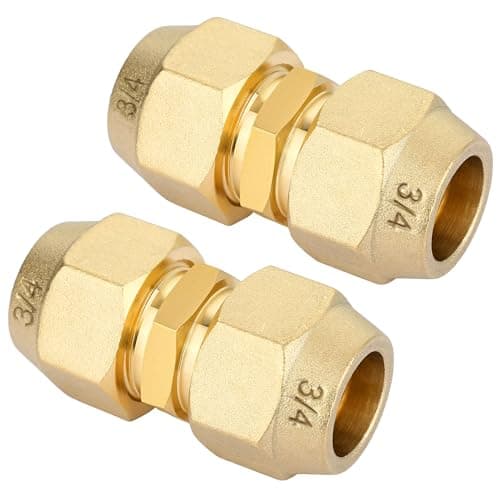 2Packs 3/4" Brass Pipe Extension Joint Connectors, Free Welding AC Pipe Connectors with HVAC Flare Nuts, Copper Flare Fittings, Air Conditioning Pipe Coupling Adapters for Butt Copper Tube (19.05mm)