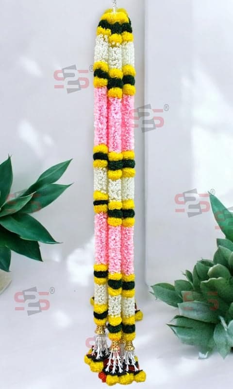 S2S Artificial Fabric Flower Gulshan Ladi Strings (Pack of 2) | Wedding Decorations | Perfect for Diwali, Ganpati & Pooja, Temple, Mandir Decoration - 4.5 Feet Ladi (Pink)