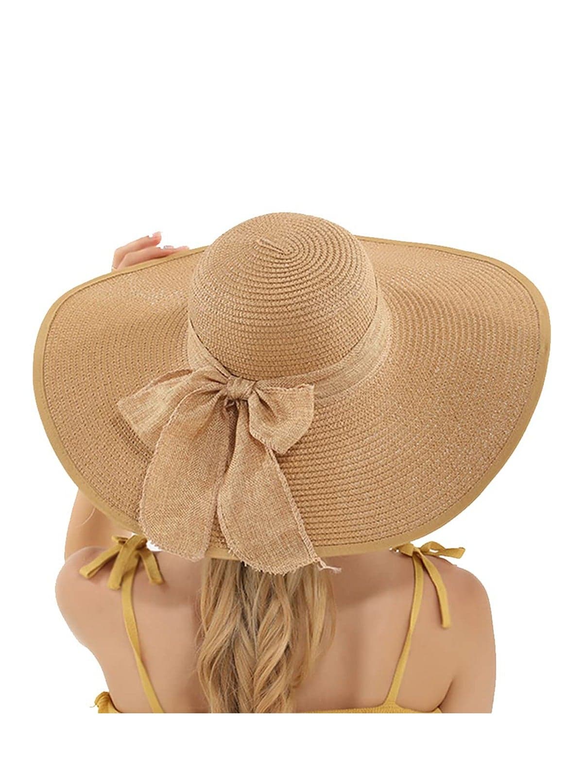 Womens Big Bowknot Straw Hat Large Floppy Foldable Roll up Beach Cap Sun Hat Summer UV Protection Beach Cap
