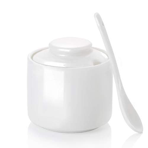 ONTUBE Ceramic Sugar Bowl with Lid and Spoon,Porcelain Seasoning Box Salt Bowl,8oz