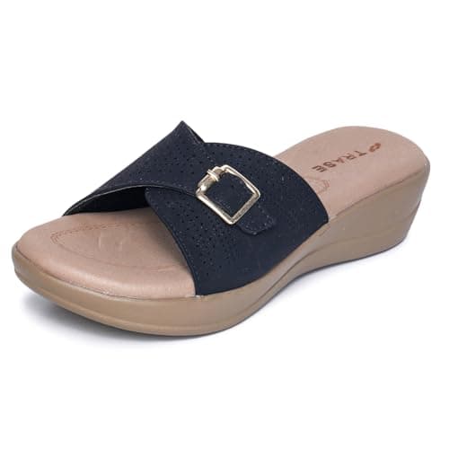 TRASE Stylish Wedges Heels Sandals for Women | Comfortable & Lightweight Slip-On Footwear for Girls | Ladies Fashion Sandal for Party, Office & Casual Use (Black, 7 UK)